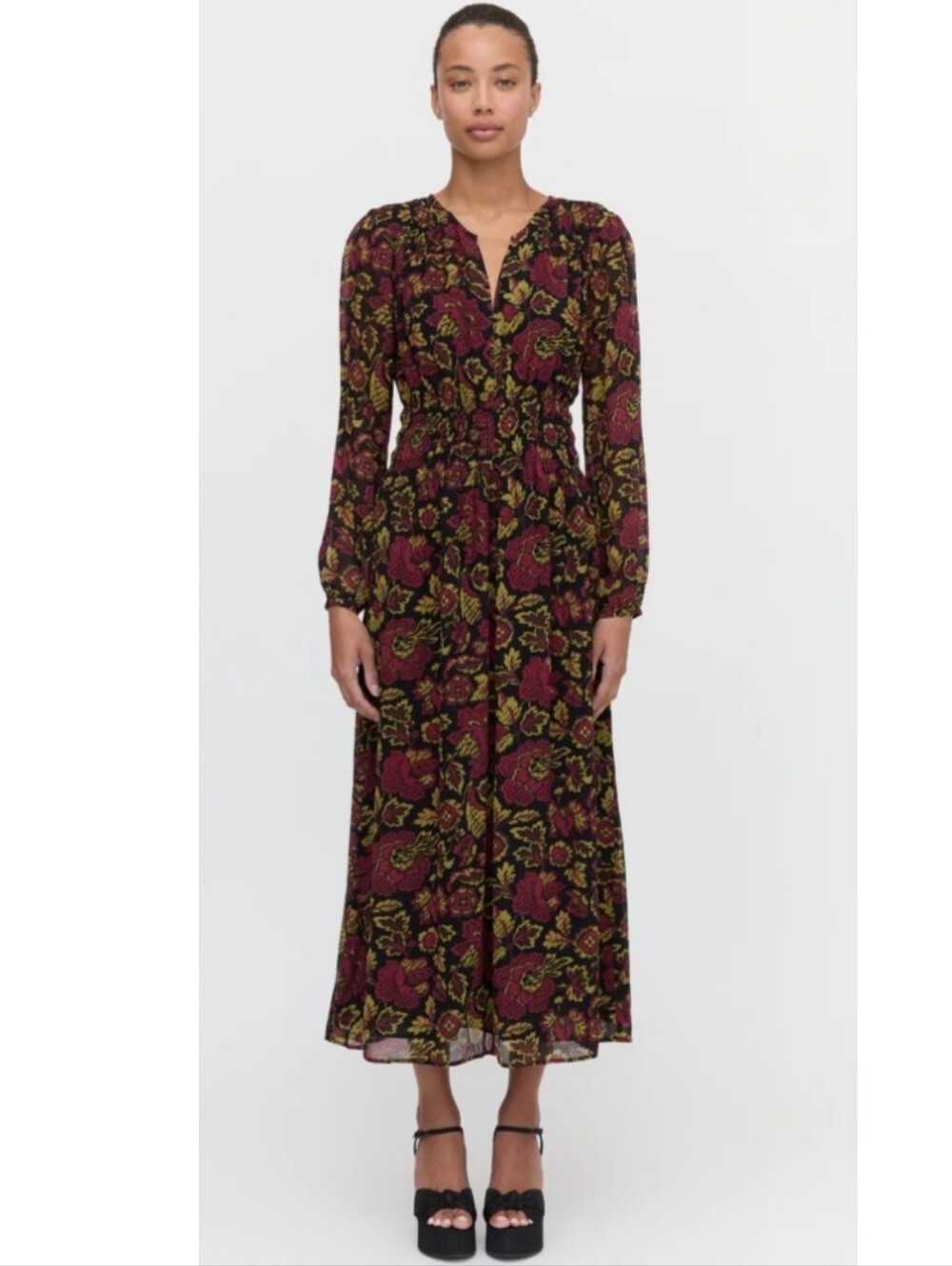 NWT Hill House Rosely Dress in Black Palampore Floral Long Sleeve Dress Size XS